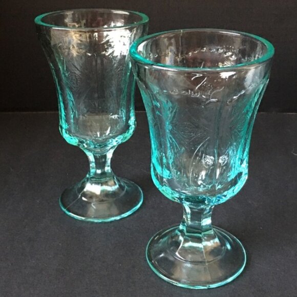 2 Vintage Indiana Glass Goblets Stems Aqua Blue MADRID Collection NEW 1970s-80s - Picture 1 of 3